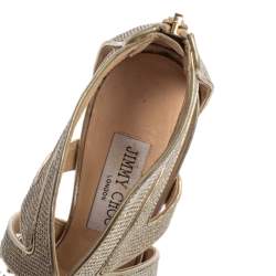 Pre Owned Jimmy Choo Gold Glitter And Leather Lance Strappy Sandals Size 35.5