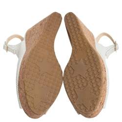 Pre Owned Jimmy Choo White Woven Leather Prova Cork Wedge Sandals Size 37.5