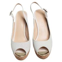 Pre Owned Jimmy Choo White Woven Leather Prova Cork Wedge Sandals Size 37.5