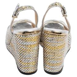 Pre Owned Jimmy Choo Sliver And Gold Leather Amely Sandals Size 39
