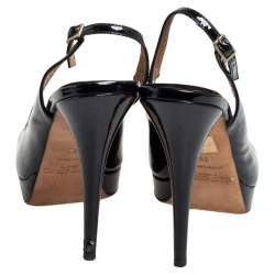 Jimmy Choo Black Patent Leather Crown Peep Toe Platform Slingback Sandals Size 39