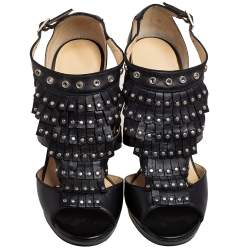 Pre Owned Jimmy Choo Black Leather Studded Mia Platform Sandals Size 36