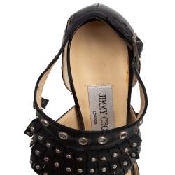 Pre Owned Jimmy Choo Black Leather Studded Mia Platform Sandals Size 36