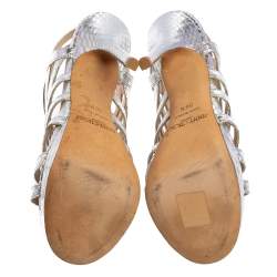 Pre Owned صندل جيمي تشو غلينيس جلد نقشة الثعبان فضي غلادياتور مقاس 36.5