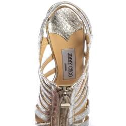 Pre Owned صندل جيمي تشو غلينيس جلد نقشة الثعبان فضي غلادياتور مقاس 36.5