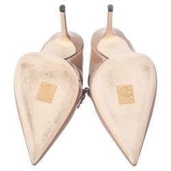 Pre Owned Jimmy Choo Nude Beige Patent Leather Bing Crystal Embellished Mules Size 38.5