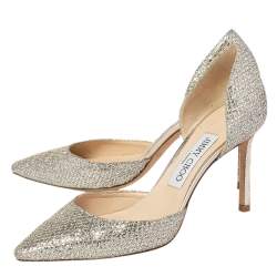 Pre Owned Jimmy Choo Gold/Silver Glitter Addison D'Orsay Pumps Size 37