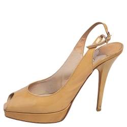 Jimmy Choo Beige Patent Leather Vita Peep Toe Platform Slingback Sandals Size 36.5