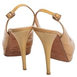 Jimmy Choo Beige Patent Leather Vita Peep Toe Platform Slingback Sandals Size 36.5