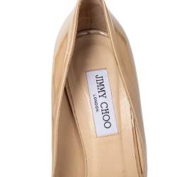 Pre Owned Jimmy Choo Beige Patent Leather Crown Peep Toe Platform Pumps Size 41.5 
