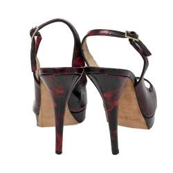 Jimmy Choo Red/Black Patent Leather Clue Peep Toe Slingback Sandals Size 36.5