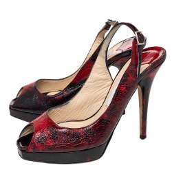 Jimmy Choo Red/Black Patent Leather Clue Peep Toe Slingback Sandals Size 36.5