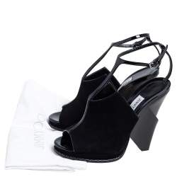 Pre Owned Jimmy Choo Black Suede and Patent Leather T Strap Peep Toe Sandals Size 37