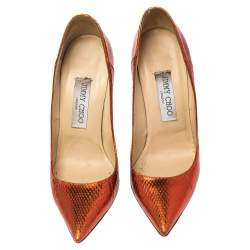 Pre Owned immy Choo Metallic Python Embossed Leather Anouk Pointed Pumps Size 37