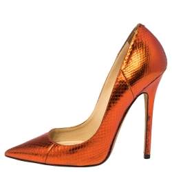 Pre Owned immy Choo Metallic Python Embossed Leather Anouk Pointed Pumps Size 37