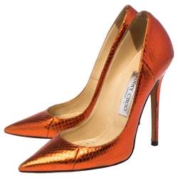 Pre Owned immy Choo Metallic Python Embossed Leather Anouk Pointed Pumps Size 37