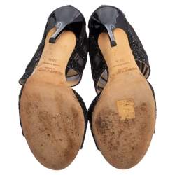 Jimmy Choo Black Glitter and Mesh Leila Sandals Size 36.5