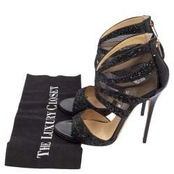 Jimmy Choo Black Glitter and Mesh Leila Sandals Size 36.5