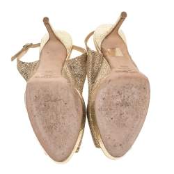 Jimmy Choo Gold Glitter And Lurex Fabric Nova Peep Toe Slingback Sandals Size 38.5