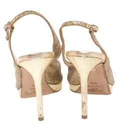 Jimmy Choo Gold Glitter And Lurex Fabric Nova Peep Toe Slingback Sandals Size 38.5