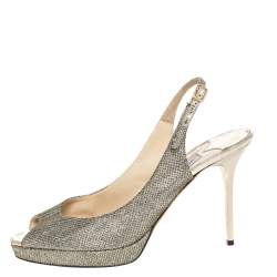 Jimmy Choo Metallic Gold Glitter Peep Toe Slingback Sandals Size 39