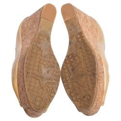 Pre Owned Jimmy Choo Beige Patent Papina Cork Wedge Pumps Size 37