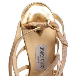 Pre Owned Jimmy Choo Gold Suede, Leather, and Lurex Dart Strappy Sandals Size 38