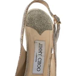 Jimmy Choo Metallic Gold Embossed Leather Vita Peep Toe Platform Slingback Sandals Size 38