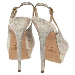 Jimmy Choo Metallic Gold Embossed Leather Vita Peep Toe Platform Slingback Sandals Size 38