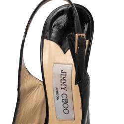Pre Owned Jimmy Choo Black Patent Leather Vita Platform Slingback Sandals Size 37