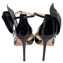 Pre Owned Jimmy Choo Black Patent Leather Kelley Bow Sandals Size 38.5