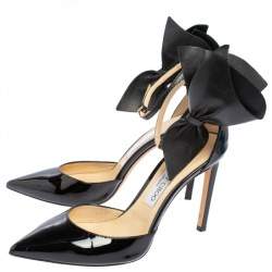 Pre Owned Jimmy Choo Black Patent Leather Kelley Bow Sandals Size 38.5