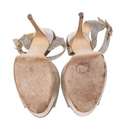 Pre Owned Jimmy Choo Silver Glitter Fabric And Metallic Leather Linda Ankle Strap Sandals Size 38