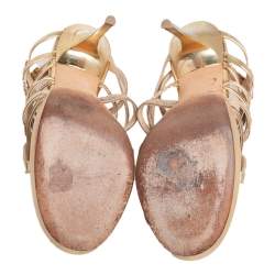 Pre Owned Jimmy Choo Gold Suede, Leather, and Glitter Dart Strappy Sandals Size 37