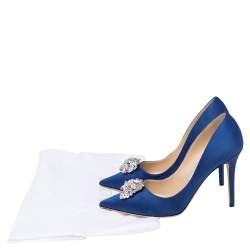 Pre Owned Jimmy Choo Exclusive Collection Blue Satin Manda Pointed Toe Pumps Size 38