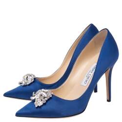 Pre Owned Jimmy Choo Exclusive Collection Blue Satin Manda Pointed Toe Pumps Size 38