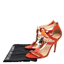 Pre Owned Jimmy Choo Orange Suede Agave Crystal Embellished T Strap Sandals Size 40