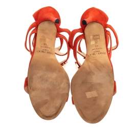 Pre Owned Jimmy Choo Orange Suede Agave Crystal Embellished T Strap Sandals Size 40