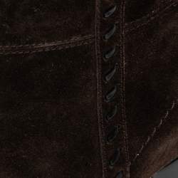 Pre Owned Jimmy Choo Brown Suede Studded Wide Calf Length Platform Boots Size 37