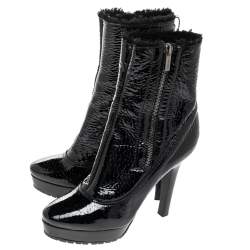 Pre Owned Jimmy Choo Black Patent Leather Trixie Platform Ankle Boots Size 39