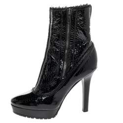Pre Owned Jimmy Choo Black Patent Leather Trixie Platform Ankle Boots Size 39