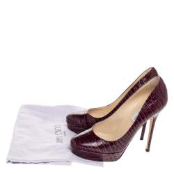 Jimmy Choo Purple Croc Embossed Leather Cosmic Pumps Size 37.5