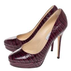 Jimmy Choo Purple Croc Embossed Leather Cosmic Pumps Size 37.5
