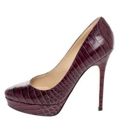 Jimmy Choo Purple Croc Embossed Leather Cosmic Pumps Size 37.5