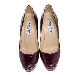 Jimmy Choo Purple Croc Embossed Leather Cosmic Pumps Size 37.5