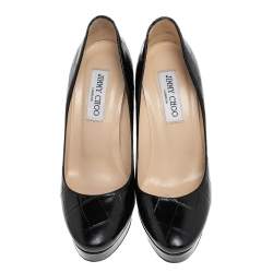 Pre Owned Jimmy Choo Black Croc Embossed Leather Cosmic Platform Pumps Size 38