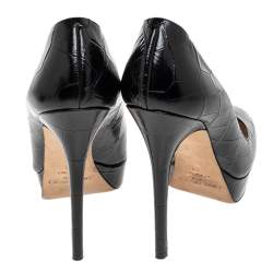 Pre Owned Jimmy Choo Black Croc Embossed Leather Cosmic Platform Pumps Size 38