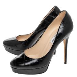 Pre Owned Jimmy Choo Black Croc Embossed Leather Cosmic Platform Pumps Size 38