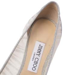 Pre Owned Jimmy Choo Silver/White Mesh and Glitter Fabric Tulle Love Pumps Size 39.5