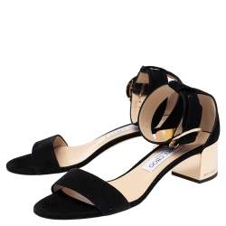 Pre Owned Jimmy Choo Black Suede Jamie Ankle Strap Sandals Size 37.5